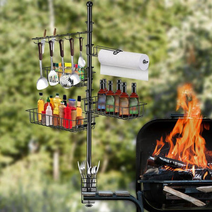 5-in-1 Outdoor BBQ Accessories Caddy Storage Rack - Camper Must Have Grill Utensil Holder, Kitchen Storage Tool