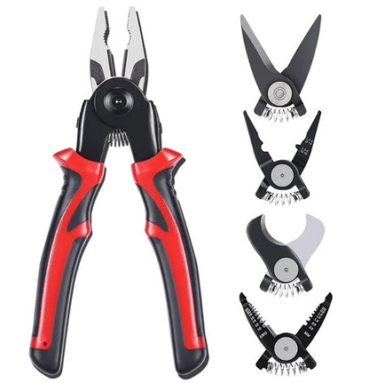 5 Pieces Plier Tool Set - Quick Change Pliers Head Set with Wire Pliers, Scissors, Cable Cutter, Wire Stripper, Crimping Pliers for Home Use