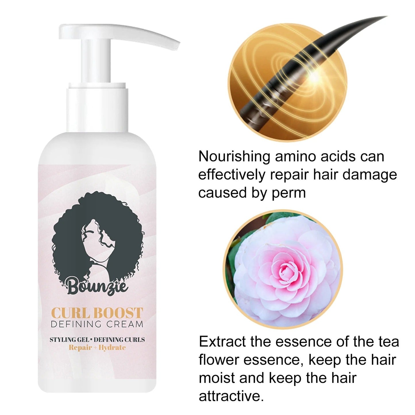 Bounzie Curl Boost Defining Cream - Booster Cream Instant Effect Drying Frizz Control Hair Style Setting Cream