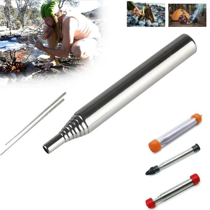 Cooking Blow Fire Tube Stainless Steel - Bellowing Tool for Starting Fire- an Essential Camping Gear