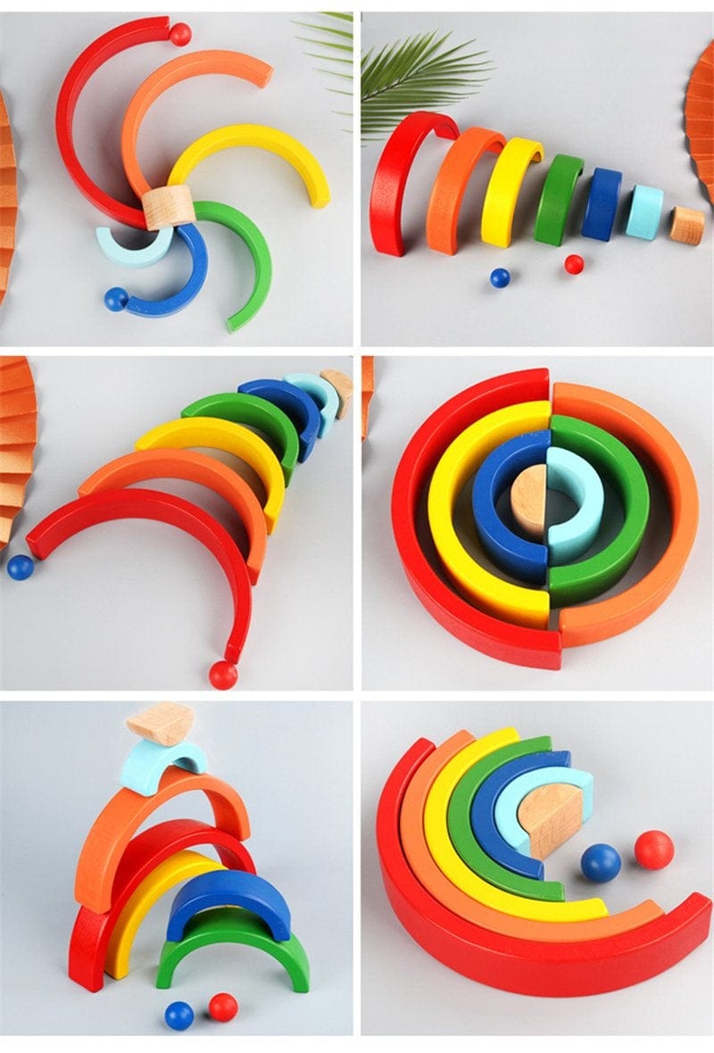 Creative Rainbow Stacker Wooden Toy - Montessori Toys for 1 Year Old Educational Toy Preschool Activity Learning Creative Stacking Color