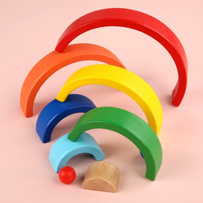 Creative Rainbow Stacker Wooden Toy - Montessori Toys for 1 Year Old Educational Toy Preschool Activity Learning Creative Stacking Color