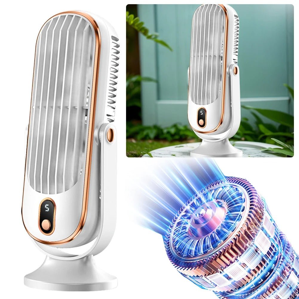 Dual Motor Desk Air Cooler - Brushless Motor Quiet Cool Table Fan, USB Rechargeable Small Standing Fan for Bedroom, Home, Office and Desktop