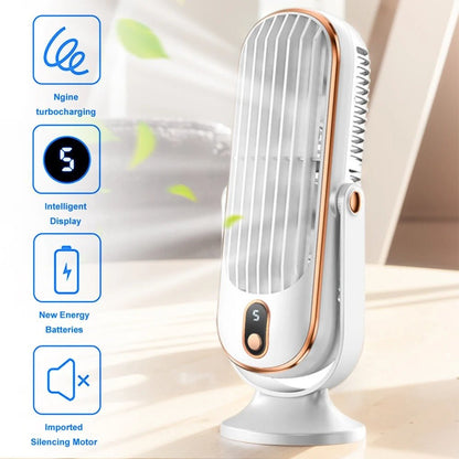 Dual Motor Desk Air Cooler - Brushless Motor Quiet Cool Table Fan, USB Rechargeable Small Standing Fan for Bedroom, Home, Office and Desktop