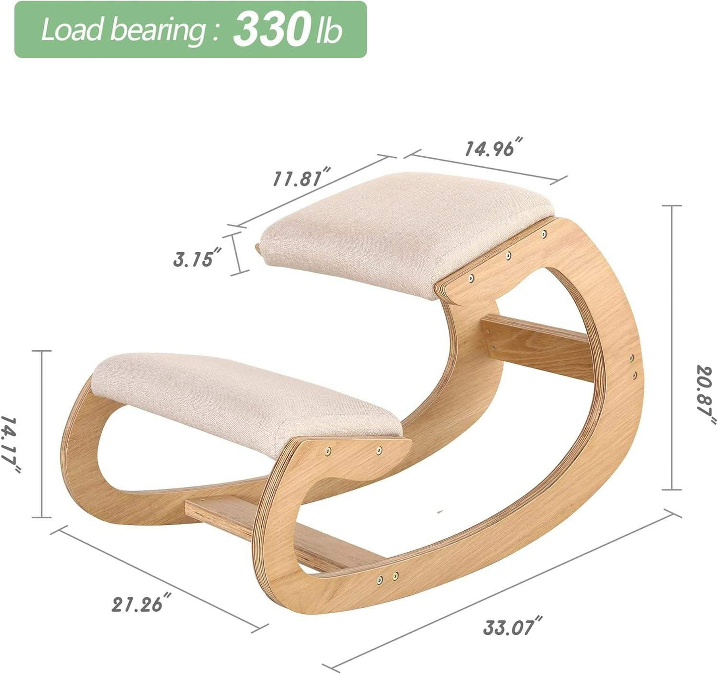 Ergonomic Wooden Kneeling Chair - Upright Posture Chair for Home Office Meditation, Wooden & Linen Cushion