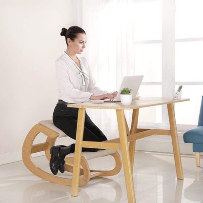 Ergonomic Wooden Kneeling Chair - Upright Posture Chair for Home Office Meditation, Wooden & Linen Cushion