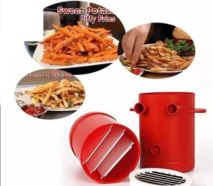 French Fry Potato Cutter - 2 in 1 Instant Red French Fries Maker Cutter for Home Kitchen