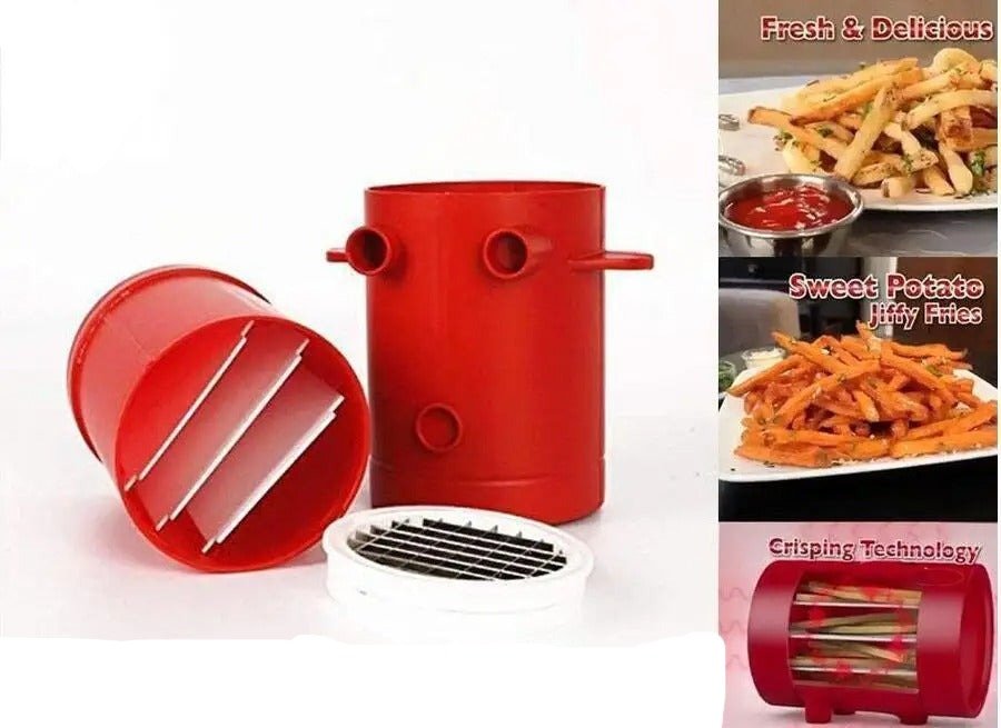 French Fry Potato Cutter - 2 in 1 Instant Red French Fries Maker Cutter for Home Kitchen