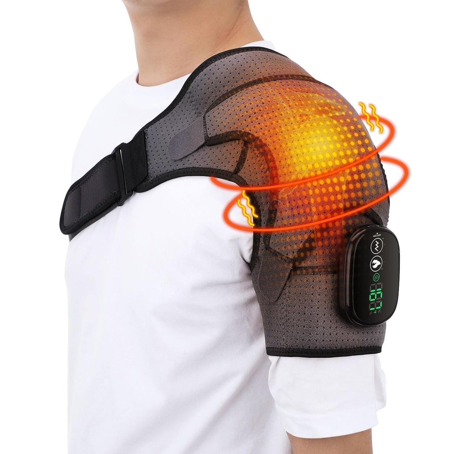 Heated Shoulder Wrap with Vibration - Cordless Shoulder Heating Pad for Men and Women