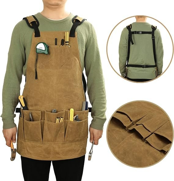 Heavy Duty Multi-Pocket Hardware Apron - Woodworking Aprons with Multiple Pockets, Water Resistant