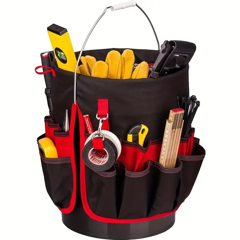 Heavy Duty Tool Organizer Bucket Attachment - Gardening Tool Bag Bucket Organizer Outside Tool Storage with Exterior Side Pockets Gardening Tool Pouch Practical for Woodworking Bag