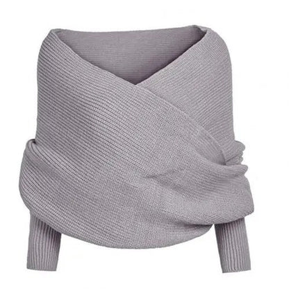 Knitted Wrap Scarf With Sleeves - Sexy V-neck Off Shoulder Winter Warm Shawl Scarves