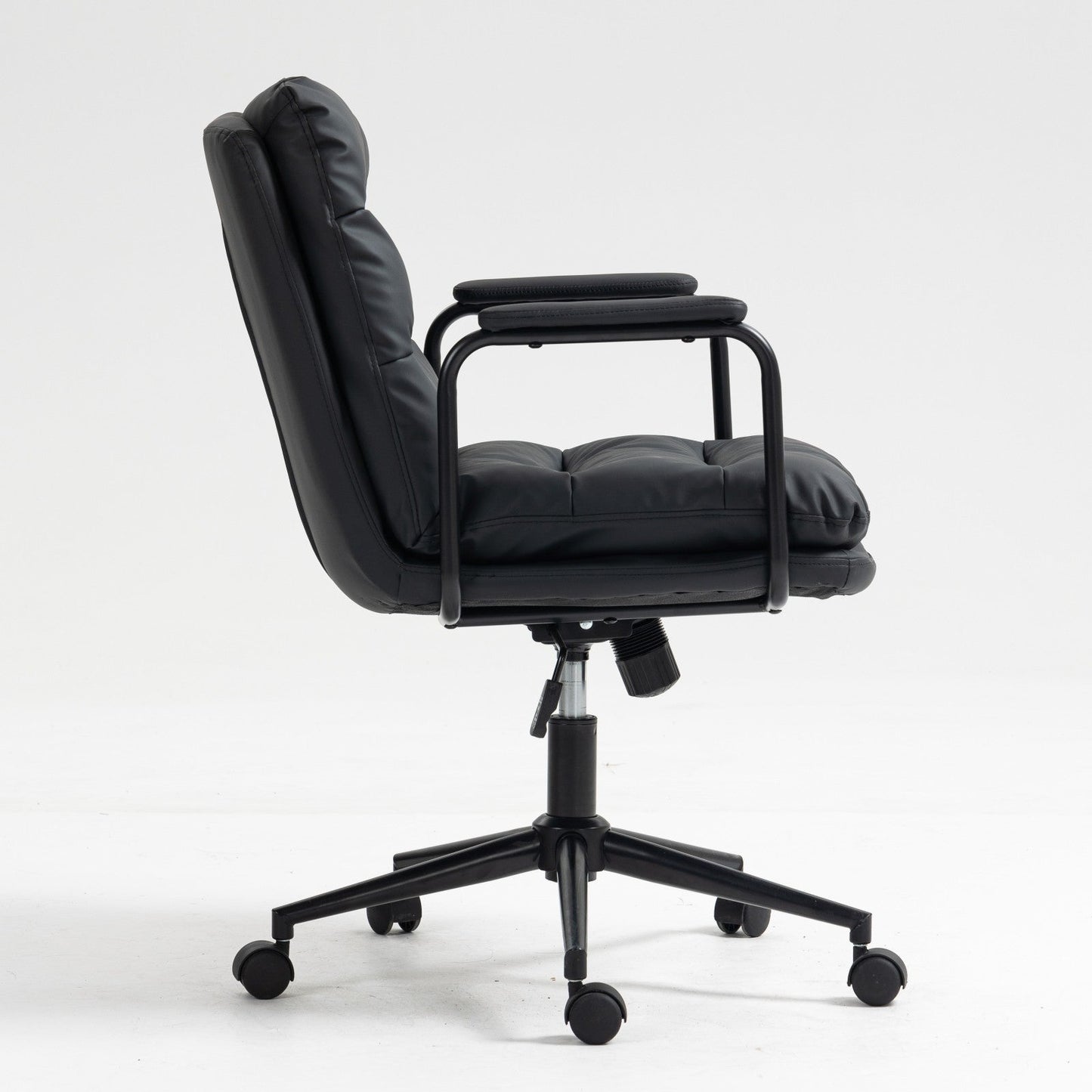 Office Chair, Mid Back Home Office Desk Task Chair with Wheels and Arms, Ergonomic PU Leather Computer Rolling Swivel Chair
