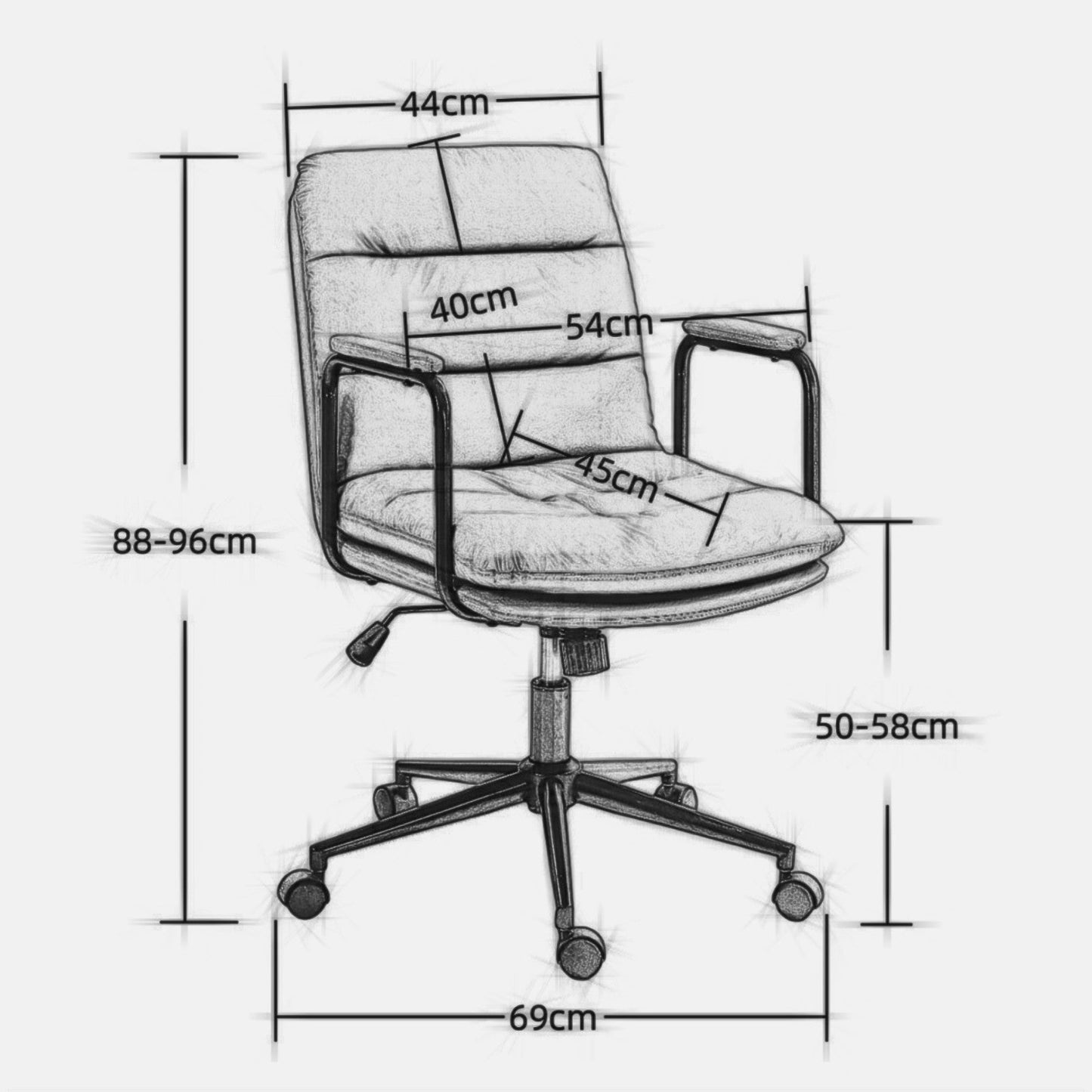 Office Chair, Mid Back Home Office Desk Task Chair with Wheels and Arms, Ergonomic PU Leather Computer Rolling Swivel Chair