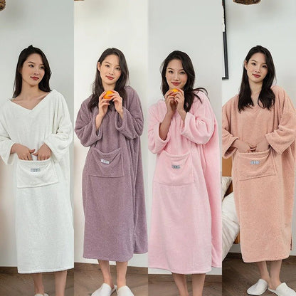 Plush Soft Robe - Bathroom Wearable Bathrobe Towel