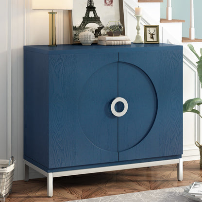 Simple Storage Cabinet with Solid Wood Veneer and Metal Leg Frame for Living Room, Entryway, Dining Room (Navy)