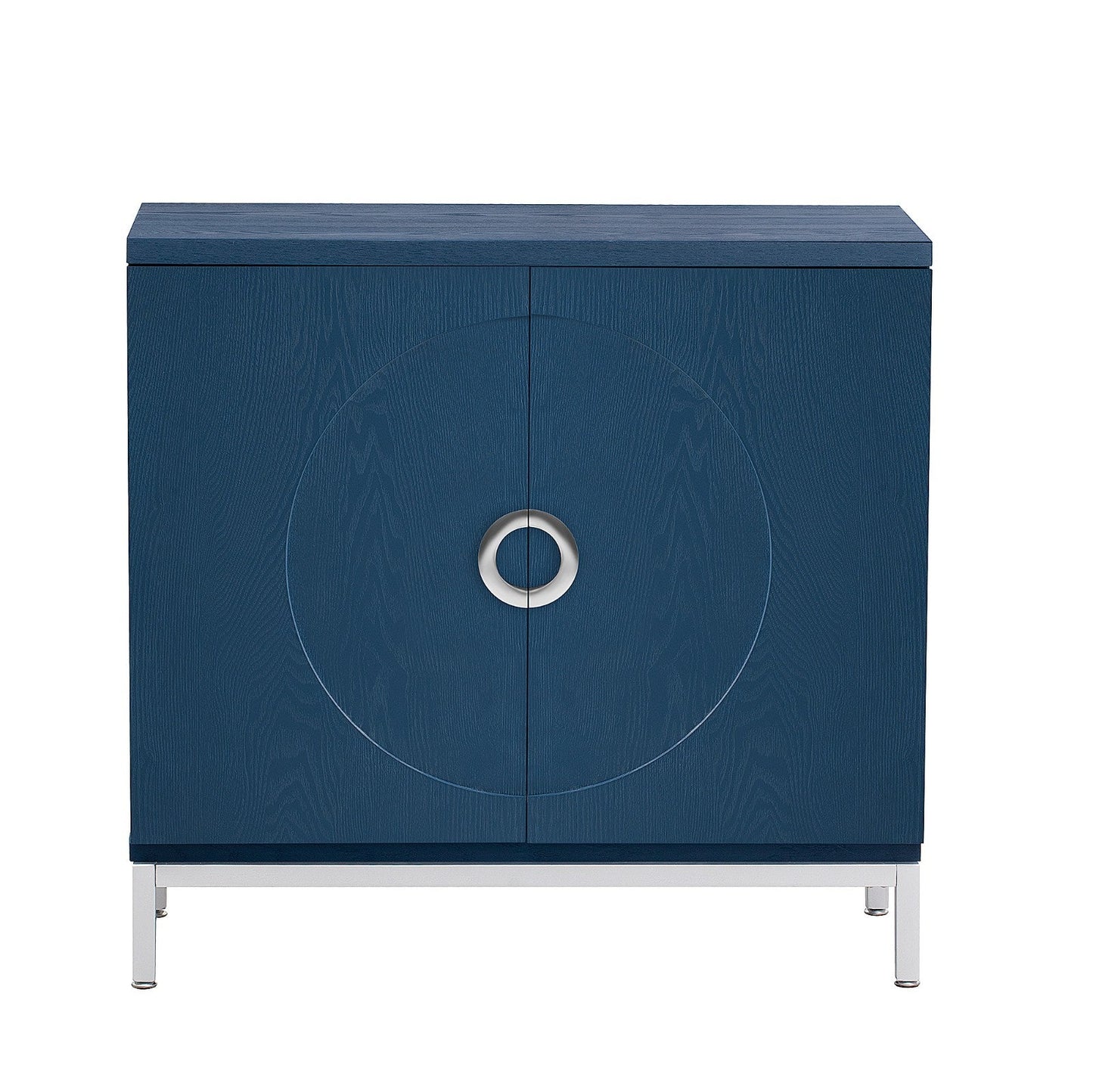 Simple Storage Cabinet with Solid Wood Veneer and Metal Leg Frame for Living Room, Entryway, Dining Room (Navy)
