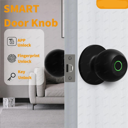 Smart Door Knob Lock - Keyless Thumbprint Entry Door Lock for Bedroom, Front Door, Home, Apartment Office and Garages