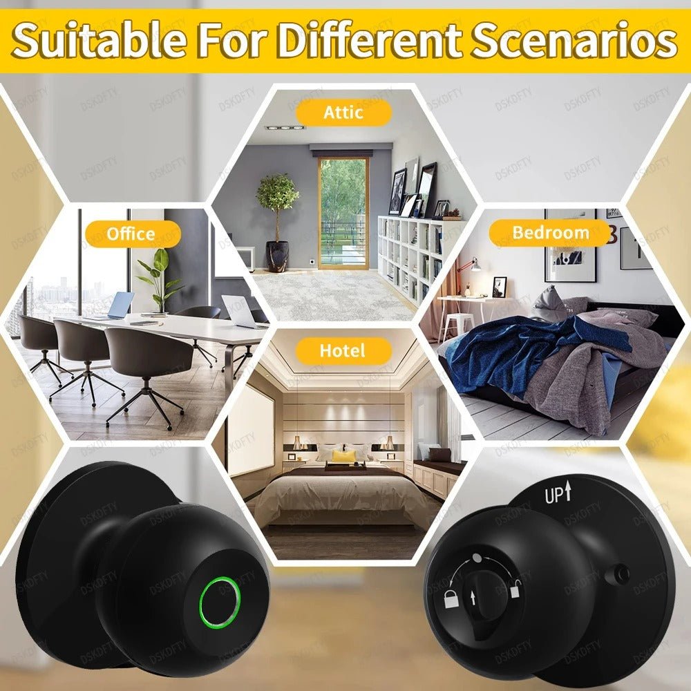 Smart Door Knob Lock - Keyless Thumbprint Entry Door Lock for Bedroom, Front Door, Home, Apartment Office and Garages