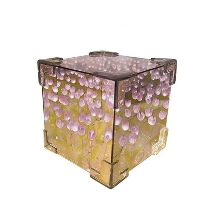 Tulip Cube Nightlight - Handmade Floral Mirror Decor
