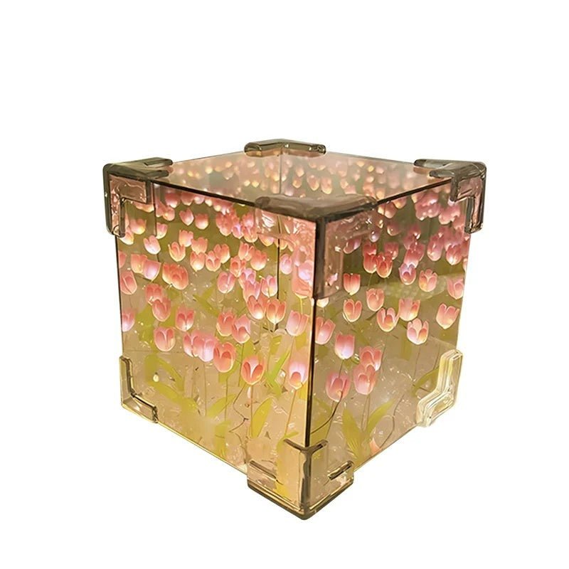 Tulip Cube Nightlight - Handmade Floral Mirror Decor